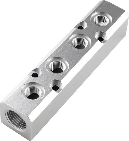 4 Way Pneumatic Manifold Air Distribution Block, Silver Compressed Air Coupler Fast Connector for Compressor
