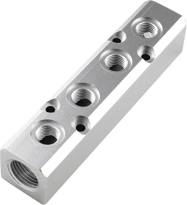 4 Way Pneumatic Manifold Air Distribution Block, Silver Compressed Air Coupler Fast Connector for Compressor