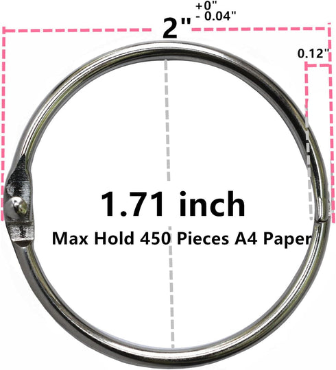 Book Binder Rings 2 Inch - 20 Pack Nickel Plated Silver Loose Leaf Rings for Office Use
