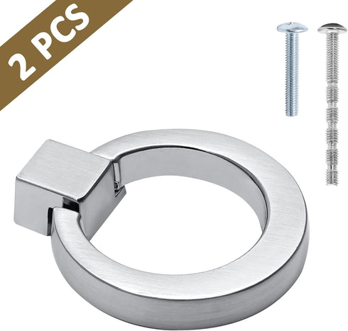 Brushed Nickel Cabinet Knobs, Drawer Ring Pulls, Zinc Alloy Closet Cupboard Door Knob Ring Handles, 2 Pack