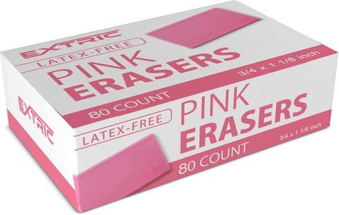 Pink Erasers – Square Eraser, Erasers for Kids, Rubber Eraser, 80 Count, Erasers Bulk for School Supplies, Art, and Office Use by EXTRIC
