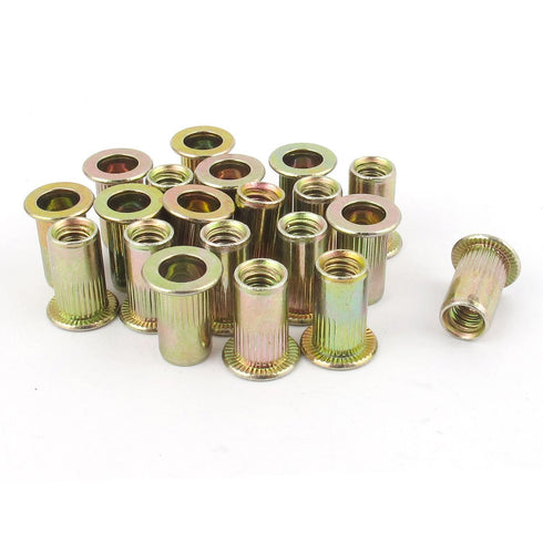 uxcell 10#-24 Carbon Steel Rivet Nuts, Flat Head Insert, 20 Pcs