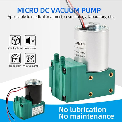 12/24V 10W -80KPa 15L/Min Mini DC Air Pump, Oilless Mute Diaphragm Vacuum Pump for Electrical Vacuum Suction (UV-U1-12V)