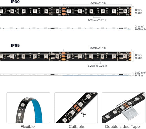 2835SMD WS2811 9.8FT DC24V 108LED/m 18Pixels/m 8mm BTF-LIGHTING IC RGB Chasing Color LED Strip Light Width Flexible