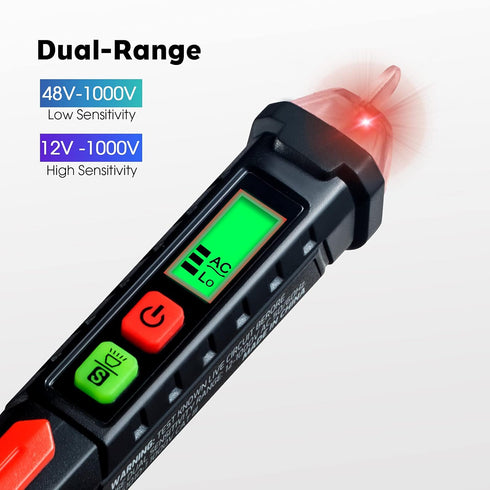 WGGE AC Voltage Tester, Non-Contact Voltage Tester with Dual Range AC 12V-1000V, LCD Display, Buzzer Alarm