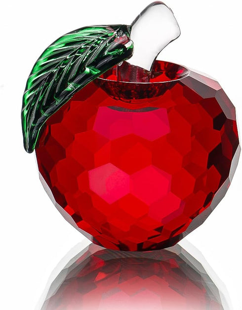 H&D Crystal Red Apple Paperweight, 40mm Art Glass Apple Collectible Figurines, Christmas Eve Gifts