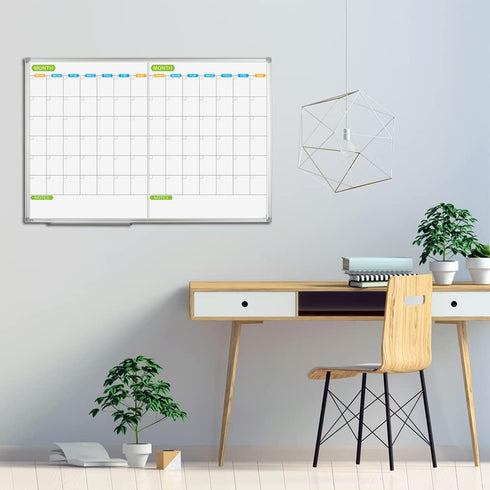 JILoffice 2 Month Magnetic Dry Erase Calendar Whiteboard, 36 x 24 Inch, Wall Mounted