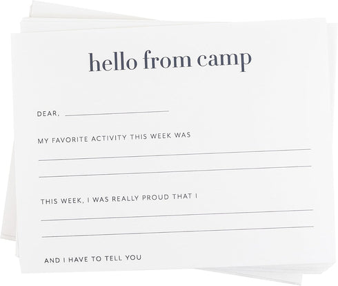Sugar Paper Camp Notes Set, 12 Prompted Notes with Envelopes, 6.25" x 2" x 5" Storage Box with Dividers for Camp Letters
