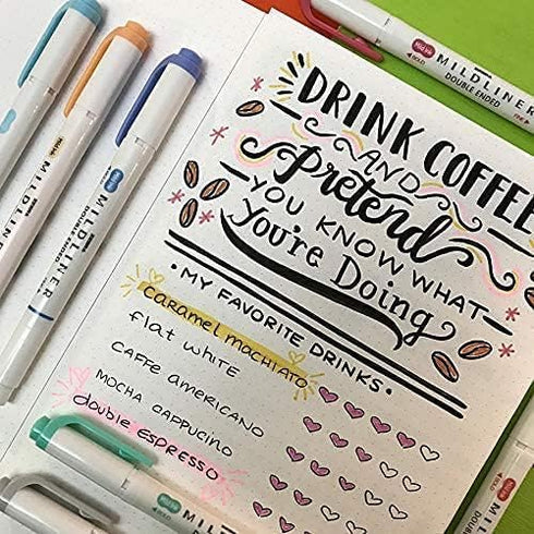 Set, 18 Pack 18 Zebra Pen Mildliner Double-Ended Highlighter Broad and Fine Point Tips, Ideal for Bible Highlighting