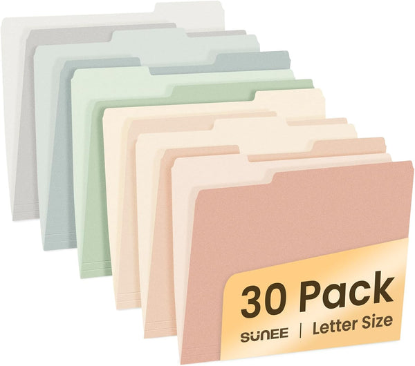SUNEE File Folders, 30 Pack Manilla Folders 8.5 x 11 - Colored File Folders for Home Office School Supplies, 6 Pastel