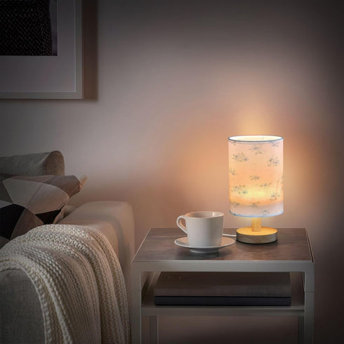 Bolaz Small Table Lamp for Bedroom Blue Small Floral Pattern Table Lamp Nightstand Lamp for Livingroom Office Reading