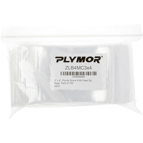 Plymor 3" x 4" Heavy Duty Zipper Reclosable Plastic Bags, 4 Mil (Pack of 100)