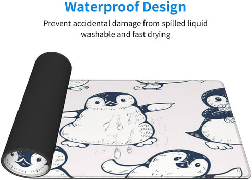 Large Cute Penguins Christmas Mouse Pad Mat, XXL Extended Non-Slip Gaming Desk Mat for Office PC, 31.5 x 11.8 Inch
