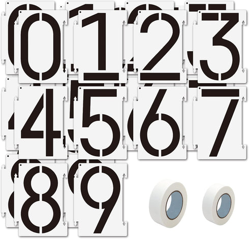5 inch Number Stencils, 20PCS 0-9 Address Curb Stencil Kit, Reusable Plastic Interlocking Stencils with Masking Tape