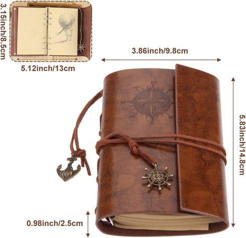 Vintage Leather Journal, Mtsooning, 88 Sheets/176 Pages, 5.12"x3.35", Brown Antique Handmade Deckle Edge Paper PU Bound