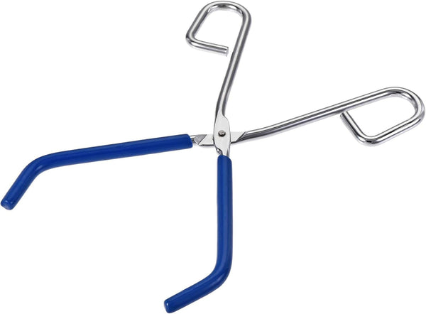 uxcell Lab Beaker Tongs, Stainless Steel Chrome Plated 10-inch, Opens Up to 200mm Width, Blue