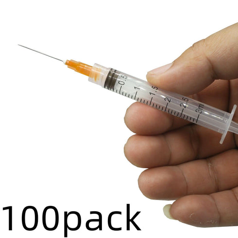 100 Pack 2.5ml 25Ga Plastic Syringe with Measurement, Disposable Individually Wrapped for Scientific Labs
