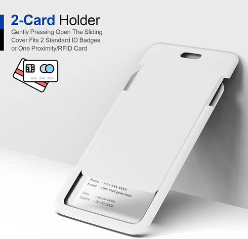 JINEASY 2 Pack White Hard Plastic ID Badge Holder, Vertical Lanyard ID Card Case