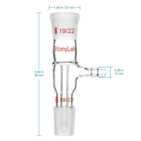 StonyLab Glass Vacuum Take Off Adapter, Straight, Short Stem with 19/22 Joints