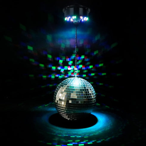 Meagoo 8" 6RPM 4 18 Disco Ball with Motor and Light, Hanging Mirror Ball and Batteries Powered Rotating Motor