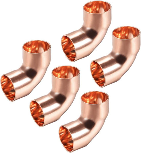 uxcell 19mm ID 90 Degree Copper Elbow - Short-Turn Copper Pipe Fitting Connector with Two Cups, 5pcs