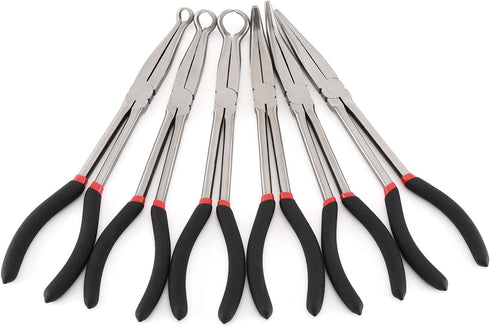 6-Piece 11" Set, 45, 90-Degree 5/16-Inch, 1/2-Inch, 3/4-Inch AIRTOON Hose Gripper Plier & Long Reach Pliers Straight