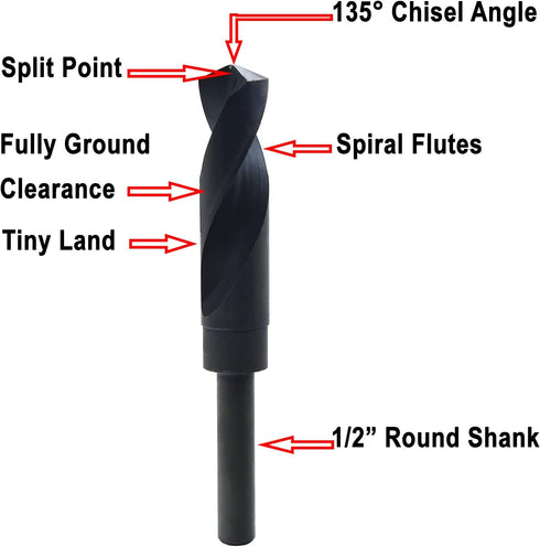 MAXTOOL 55/64" Silver and Deming Drill Bits - HSS M2 S & D Drill Bits, Black Oxide 1/2" Reduced Shank