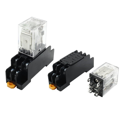 2 Pcs DC 12V Coil 8 Pin 10A DPDT Electromagnetic Power Relay with LED Indicator and Socket Base
