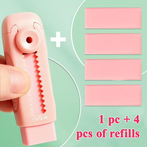M&G 4+1 Pack Rubber Pink Erasers, Sliding Retractable Eraser, Soft Cute Push Pull Large Pencil Erasers