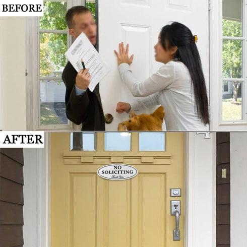 Kichwit No Soliciting Sign for Front Door, Magnetic, Silver, 2.8” x 7”, Keeps Unwanted Visitors Away, Residue Free