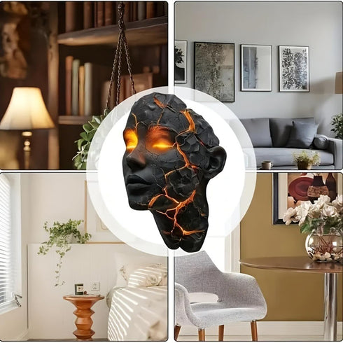AMJIANZON Decorative Cracked Soul Wall Light, Black Lava Design LED Wall Lamp with Glowing Orange Cracks, Modern Gothic