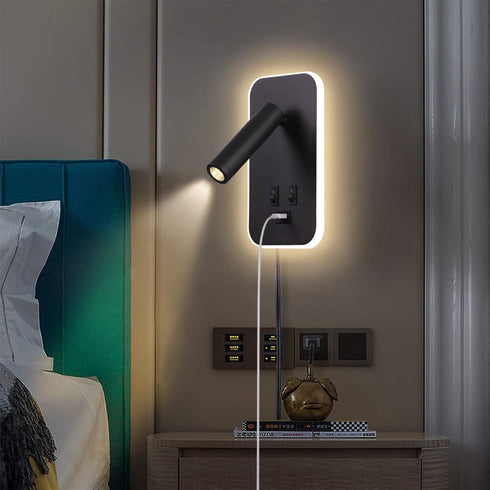 AWEKLIY Wall Mounted LED Reading Light for Bed Headboard, Bedside Wall Sconces USB Charging, Night Light for Bedroom