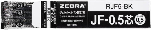 Zebra Sarasa B-RJF5-BK Gel Ballpoint Pen Refills, JF-0.5 Lead, Black, 10 Pieces