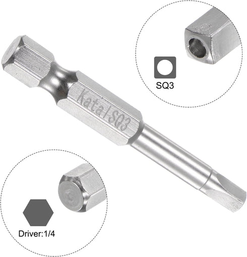 SQ3 Square Screwdriver Bit - 1/4" Hex Shank Magnetic Security Power Tool, 2" Length