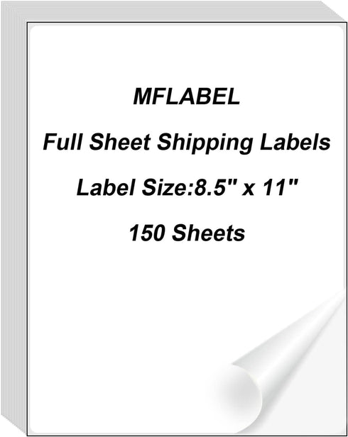 MFLABEL Full Sheet Sticker Labels, 150 Labels, 8-1/2" x 11" White Matte Label Paper for Laser & Inkjet Printer