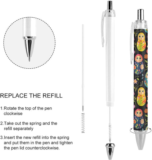 Generic 0.5mm 2 Russian Nesting Dolls Flowers Retractable Ballpoint Pen Smooth Writing Gel Ink Pens Black Inks