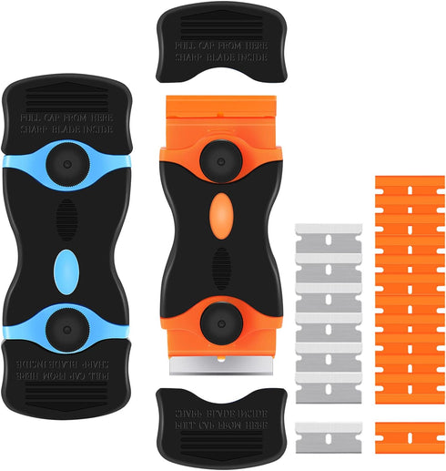 2PACK Razor Blade Scraper, 2-in-1 Tool with 12Pcs Plastic & 7Pcs Metal Blades for Multi-Purpose Cleaning