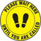 AccuformNMC Floor Sign "Please Wait Here Until You Are Called", 12" Diameter Round Non-Slip Adhesive Vinyl Sign, Black