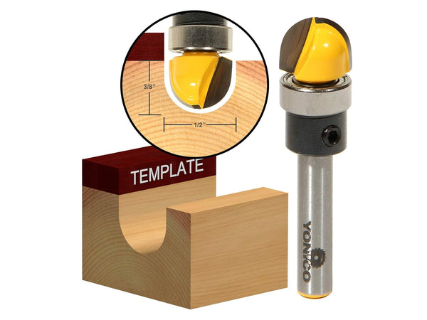 1/4-Inch 1/4-Inch 14956q YONICO Router Bits Pattern Bit Round Nose Core Box Template Radius Shank