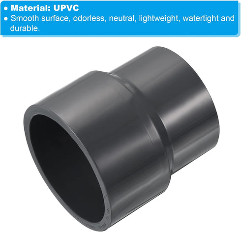 PATIKIL PVC Reducer Pipe Fitting 3x2.5 Inch Socket, 2 Pack Straight Coupling Adapter, Grey