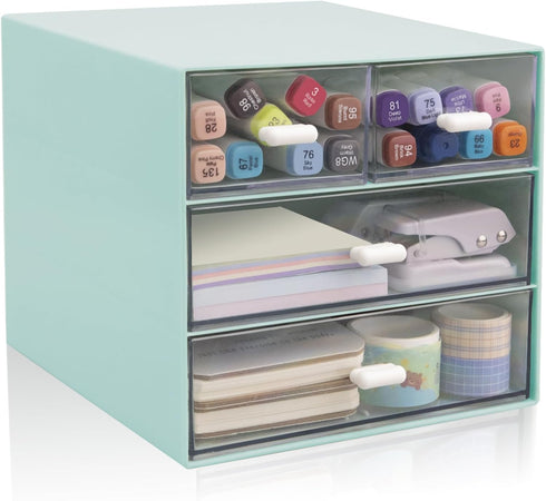 Desk Organizer with Drawer, Office Storage Box with 4 Acrylic Drawers for Desktop, Dressing Table, Home, School