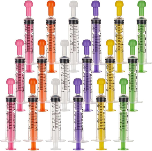 OLYCRAFT 18Pcs 6 Colors 5ML Plastic Measurement Syringe with Cap, Individually Sealed for Scientific Labs