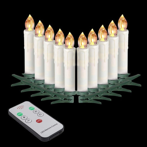 LEEHON 4 Inches ,Set 10 Houdlee LED Flameless Taper Candles with Remote Control and Removable Clips ,Flickering