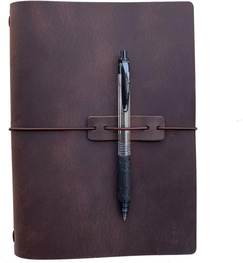 Refillable Leather A5 Travelers Notebook - Dark Brown Travel Journal with Lined Insert, 8.5 x 5.5 Inches