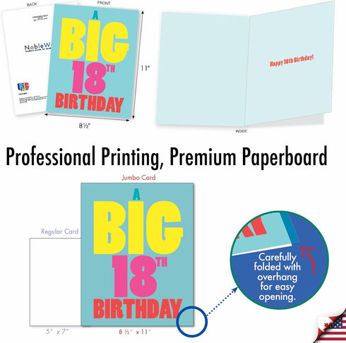 NobleWorks 18th Milestone Birthday Card, 8.5 x 11 Inch, Celebration Stationery with Envelope