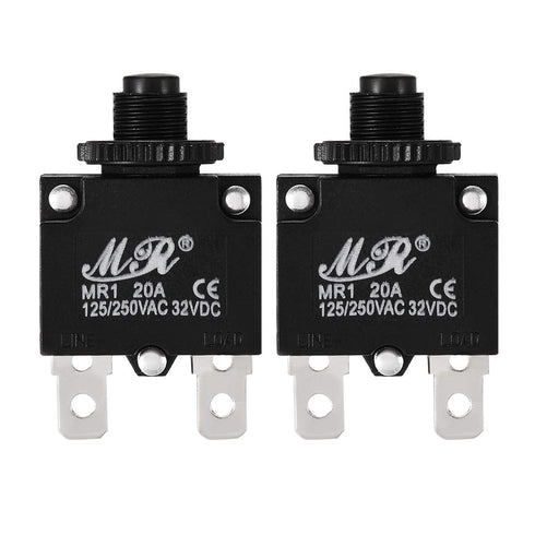 uxcell 2Pcs Thermal Overload Protector 20A AC 125/250V Push Button Reset Circuit Breaker with Knob