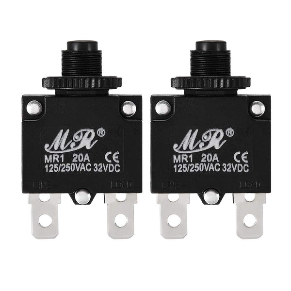 uxcell 2Pcs Thermal Overload Protector 20A AC 125/250V Push Button Reset Circuit Breaker with Knob