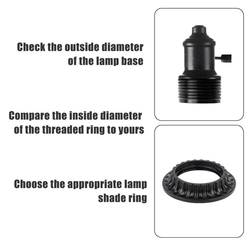 Gosknor 6pcs 1-3/8 Inches E26 Light Socket Shade Rings, Thread Diameter Lamp Shade Retaining Ring Plastic Lamp Shade
