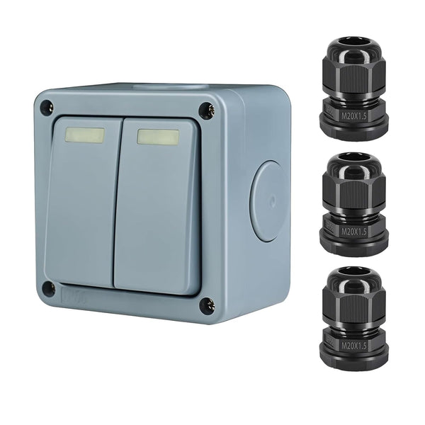 SuperInk ABS Outdoor Waterproof Switch,10A 125VAC Dual Light Switch Waterproof,Enclosure with 3PK