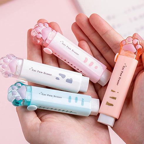 Cat Paw Shaped Retractable Erasers, Traceless Push-Pull Rubber for Kids, Cute Eraser for Students, Writing Office